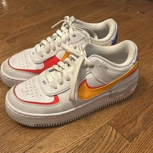 Nike Women’s Air Force 1 Shoes - White, Red, Orange and Purple.
